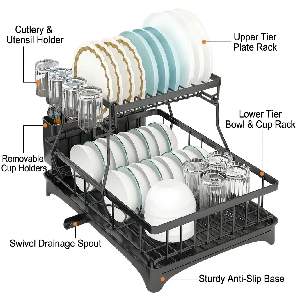 Dish rack cup holder and knife caddy detail